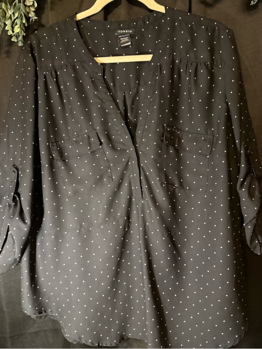 Torrid Black and White Polka Dot Print V-Neck Blouse